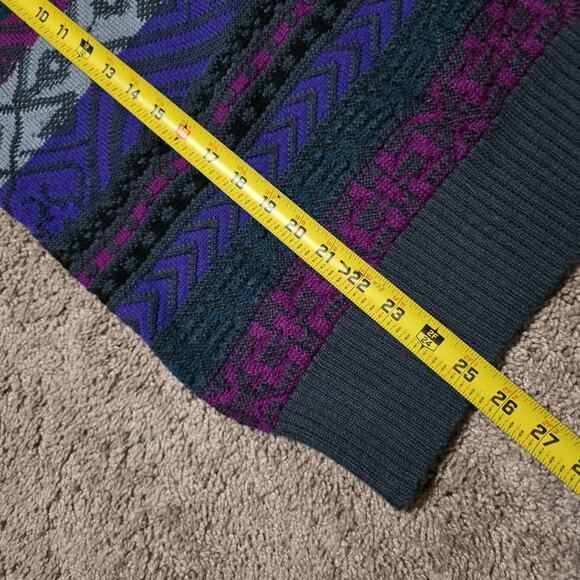 Vintage Geometric 3D Knit Cosby Sweater Mens M Purple 90s Wool Blend Faurl Isle - Picture 8 of 9